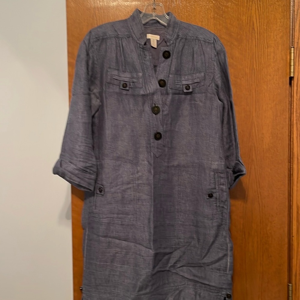 Lightweight denim dress with black buttons